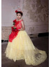 Red And Yellow Lace Tulle Chic Flower Girl Dress Red And Yellow Lace Tulle Chic Flower Girl Dress